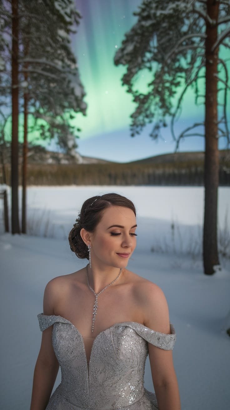 A woman with long crystal dangle earrings wearing a delicate lariat necklace.