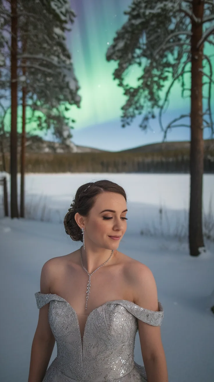 A woman with long crystal dangle earrings wearing a delicate lariat necklace.