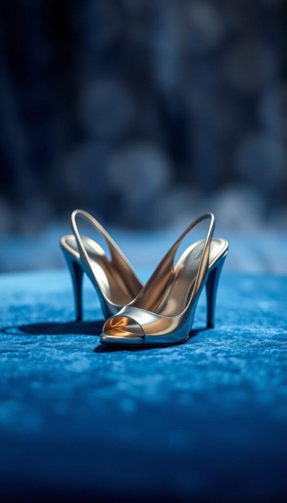 metallic shoes for blue dresses